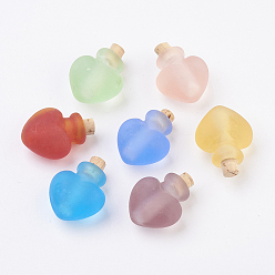 Mixed Color Handmade Lampwork Perfume Bottle Pendants, Essential Oil Bottle, Frosted, Heart, Mixed Color, 26~28mm, Hole: 4.5~5mm, Bottle Capacity: 0.5~1ml(0.017~0.03 fl. oz)