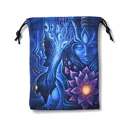 Azul Terciopelo estampado con bolsas de almacenamiento de lino., bolsa de embalaje de bolsas con cordón, Rectángulo, azul, 18x13 cm