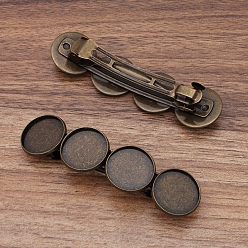 Antique Bronze Iron Hair Barrette Findings, with Brass Flat Round Bezel Settings, Antique Bronze, 86x22mm, Tray: 20mm