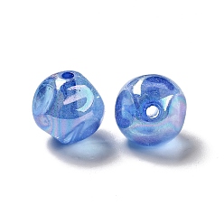 Bleu Bleuet Perles acryliques transparentes, de couleur plaquée ab , ronde irrégulière, bleuet, 17.5x17.5mm, Trou: 3mm, environ167 pcs / 500 g