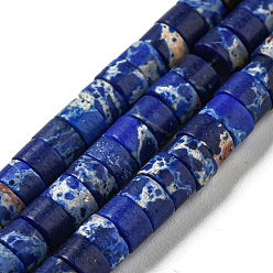 Azul Medio Hebras de cuentas teñidas de jaspe imperial sintético., disco, perlas heishi, azul medio, 4~4.5x2~3 mm, agujero: 0.7 mm, sobre 140~141 unidades / cadena, 14.88''~15.12" (37.8~38.4 cm)