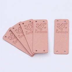 Salmon Microfiber Label Tags, with Holes & Word handmade, for DIY Jeans, Bags, Shoes, Hat Accessories, Rectangle, Salmon, 20x50mm