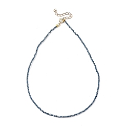 Steel Blue Faceted Rondelle Glass Beaded Necklaces, with Golden Plated Brass Spring Ring Clasps, Steel Blue, 14.37 inch(36.5cm)