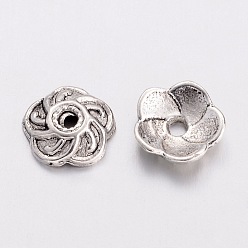 Antique Silver Alloy Bead Caps, Lead Free and Cadmium Free, Antique Silver Color, about 9mm long, 9mm wide, 2.5mm thick, hole: 2mm