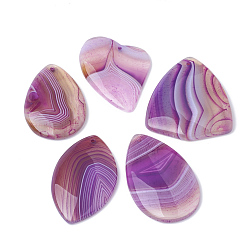 Orchid Dyed Natural Striped Agate/Banded Agate Pendants, Mixed Shape, Orchid, 36~54x32~41x5~7mm, Hole: 2mm
