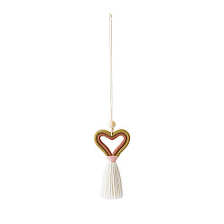 Sienna Cotton Tassel Pendant Decorations, Braided Heart Hanging Ornament, Sienna, 33.5~36x6.5~7.8cm