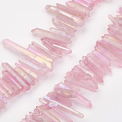 Pink Гальванизированные натуральные кварцевые нити, окрашенные, нерегулярная полоса, розовые, 11.5~32x2~6 мм, отверстие : 1 мм, около 38~40 шт / нитка, 7.8 дюйм (200 мм)