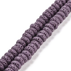 Slate Blue Natural Lava Rock Dyed Beads Strands, Rondelle, Slate Blue, 6x3mm, Hole: 1.2mm, about 58pcs/strand, 7.87 inch(20cm)