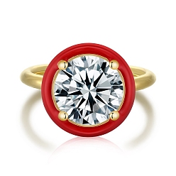 Красный 925 стерлингов серебряные кольца, кольцо с камнем, реальный 18 k позолоченный, с эмалью и цирконием для женщин, плоско-круглые, красные, 1.8 мм, размер США 7 (17.3 мм)