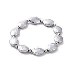 Platinum Plated Synthetic Hematite Oval Beaded Stretch Bracelet for Men Women, Platinum Plated, Inner Diameter: 2-1/4 inch(5.6cm)
