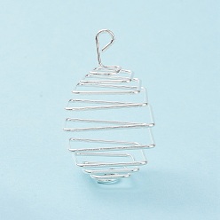 Silver Iron Wire Spiral Bead Cage Pendants, Square Charms, Silver, 40x24.5x24.5mm, Hole: 4.2x3mm