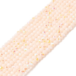 Misty Rose Electroplate Opaque Solid Color Glass Beads Strands, Half Rainbow Plated, Faceted, Rondelle, Misty Rose, 4x3mm, Hole: 0.4mm, about 123~127pcs/strand, 16.5~16.9 inch(42~43cm)