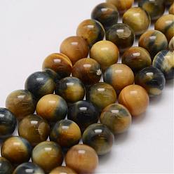 Goldenrod Natural Tiger Eye Bead Strands, Round, Dyed & Heated, Goldenrod, 6mm, Hole: 1.2mm, about 63pcs/strand, 14.9 inch~15.5 inch