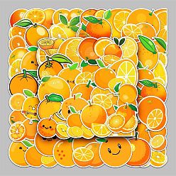 Naranja Pegatinas de dibujos animados de frutas autoadhesivas de pvc, calcomanías impermeables para maleta, monopatín, refrigerador, casco, cáscara del teléfono móvil, patrón naranja, 55~85 mm, 50 unidades / bolsa