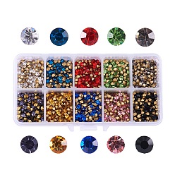 Mixed Color Grade A Glass Pointed Back Chaton Rhinestones, Back Plated, Diamond Shape, Mixed Color, 4.0~4.2mm, about 345~348pcs/compartment, 3450~3480pcs/box