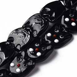 Black Handmade Lampwork Beads Strands, Cat, Black, 15.5~16.5x15.5~16.5x5~6mm, Hole: 1mm, about 30pcs/strand, 17.91 inch~18.50 inch(45.5cm~47cm)