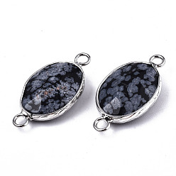 Snowflake Obsidian Natural Snowflake Obsidian Links/Connectors, Platinum Tone Brass Edge, Faceted Oval, 27.5x14~15x6mm, Hole: 2mm