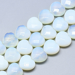 Opalite Perles opalite brins, facette, cœur, 14.5~15x15~15.5x7~8mm, Trou: 1.2mm, Environ 14 pcs/chapelet, 7.6 pouce
