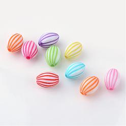 Mixed Color Craft Style Acrylic Corrugated Beads, Oval, Mixed Color, 11x8x7.5mm, Hole: 2mm, about 1330pcs/500g