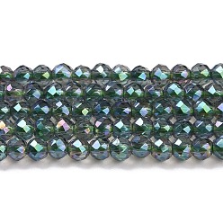 Cadet Blue Electroplate Transparent Glass Beads Strands, Rainbow Plated, Faceted Round, Cadet Blue, 3x2.5mm, Hole: 0.7mm, about 149pcs/strand, 14.57''(37cm)