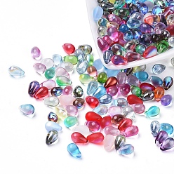 Mixed Color Czech Glass Beads, Electroplated/Dyed, Top Drilled Beads, Teardrop, Mixed Color, 9.5x6mm, Hole: 0.8mm, about 357~363pcs/bag