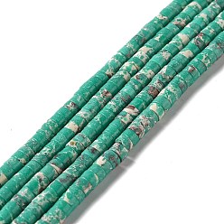 Dark Cyan Synthetic Imperial Jasper Beads Strands, Dyed, Flat Round/Disc, Dark Cyan, 4.5x1.5~2.5mm, Hole: 0.8mm, about 152~155pcs/strand, 15.04~15.35 inch(38.2~39cm)