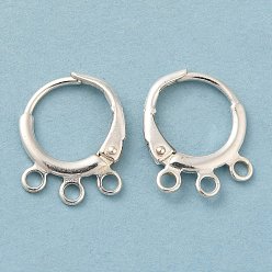 Silver 925 Sterling Silver Leverback Earrings Findings, with 3-Loops & S925 Stamp, Silver, 15x11.5x2mm, Hole: 1.6mm, Pin: 0.9mm