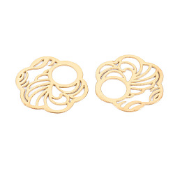 Real 14K Gold Plated 304 Stainless Steel Filigree Joiners Links, Laser Cut, Flower, Real 14K Gold Plated, 18x17x0.5mm, Hole: 6mm