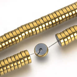 Plateado en Oro Galvanoplastia perlas de hematita sintéticas no magnéticas espaciadores hilos, perlas heishi, Disco redondo plano, oro chapado, 4x2 mm, agujero: 1 mm, sobre 200 unidades / cadena, 15.7 pulgada