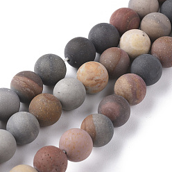 Ocean Jasper Natural Ocean Jasper Beads Strands, Frosted, Round, 8mm, Hole: 1mm, about 46pcs/strand, 15.16 inch(38.5cm)
