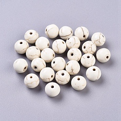 White Synthetic Magnesite Beads, Round, White, 8mm, Hole: 0.8mm, about 1400pcs/kg