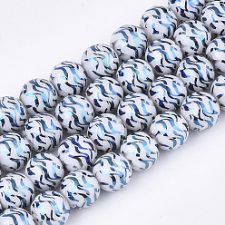 Steel Blue Electroplate Glass Beads Strands, Round, Steel Blue, 10x9.5mm, Hole: 1.2mm, about 30pcs/strand, 11.2 inch