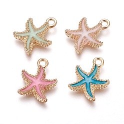 Mixed Color Alloy Enamel Pendants, Starfish/Sea Stars, Light Gold, Mixed Color, 18x14.5x3mm, Hole: 1.4mm