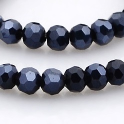 Hematite Plated Full Plated Glass Faceted Round Spacer Beads Strands, Hematite Plated, 3mm, Hole: 1mm, about 100pcs/strand, 11.5 inch