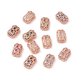 Mixed Color Eco-friendly Brass Micro Pave Cubic Zirconia Multi-strand Links, Rack Plating, Cadmium Free & Lead Free, Rectangle Octagon, Rose Gold, Mixed Color, 14x10x5mm, Hole: 1.4mm