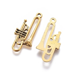 Antique Golden Alloy Pendants, Lead Free and Cadmium Free, Trumpet, Antique Golden, about 35mm long, 15mm wide, 3.5mm thick, hole: 2mm