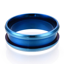Bleu 201 paramètres de bague rainurée en acier inoxydable, anneau de noyau vierge, pour la fabrication de bijoux en marqueterie, bleu, taille 9, diamètre intérieur: 19 mm
