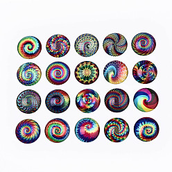Couleur Mélangete Cabochons en verre, demi-rond avec motif vortex, motif de vortex, 25x7.5mm, 20 pièces / kit