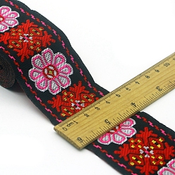 Red Flat Ethnic Style Embroidery Polyester Ribbons, Jacquard Ribbon, Garment Accessories, Red, 2 inch(50mm), about 7.66 Yards(7m)/pc