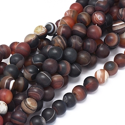 Banded Agate Natural Banded Agate/Striped Agate Beads Strands, Frosted, Dyed & Heated, Round, 10~10.5mm, Hole: 1mm, about 38 pcs/Strand, 14.57 inch(37 cm)