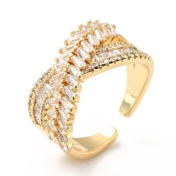 Real 18K Gold Plated Clear Cubic Zirconia Criss Cross Open Cuff Ring, Brass Wide Chunky Ring for Women, Cadmium Free & Lead Free, Real 18K Gold Plated, US Size 6 1/2(16.9mm)