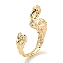 Real 18K Gold Plated Brass Open Cuff Finger Rings, Flamingo Shape, Real 18K Gold Plated, US Size 5 1/4(15.9mm)