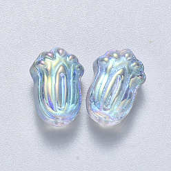Colorido Perlas de vidrio pintado en aerosol transparente, pakchoi, colorido, 11x7.5x5.5 mm, agujero: 1 mm