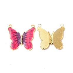 Deep Pink 304 Stainless Steel Pave Crystal Rhinestone Pendants, with Enamel, Butterfly Charms, Real 18K Gold Plated, Deep Pink, 24x25x2mm, Hole: 2mm