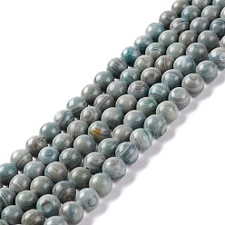 Cadet Blue Natural Silver Line Jasper Beads Strands, Dyed & Heated, Round, Cadet Blue, 6~6.5mm, Hole: 1mm, about 61~66pcs/strand, 15.16~15.75 inch(38.5~40cm)