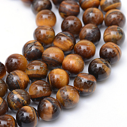 Tiger Eye Round Natural Tiger Eye Bead Strands, 6mm, Hole: 1mm, about 64~65pcs/strand, 13.9~14.2 inch