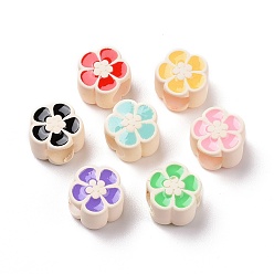 Mixed Color Rubberized Style Acrylic European Beads, with Enamel, Large Hole Beads, Flower, Mixed Color, 10.5x10x8mm, Hole: 5mm