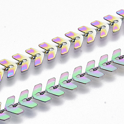 Rainbow Color Ion Plating(IP) 304 Stainless Steel Cobs Chains, Soldered, Rainbow Color, 6.5x6x0.3mm, about 39.37 inch(1m)/strand