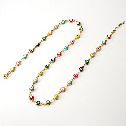 Coloré Collier chaîne à maillons en émail mauvais œil, collier en acier inoxydable doré, colorées, 17.72 pouce (45 cm)
