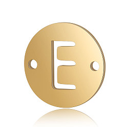 Letter E Titanium Steel Links connectors, Flat Round with Letter, Golden, Letter.E, 12x0.8mm, Hole: 0.8mm